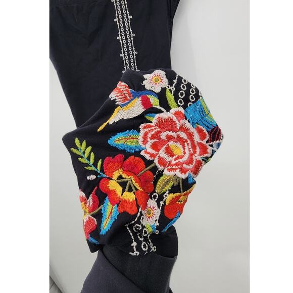 Johnny Was Style J61518-1 Leggings Black Embroidered Size XL Floral Humming Bird - Picture 7 of 11